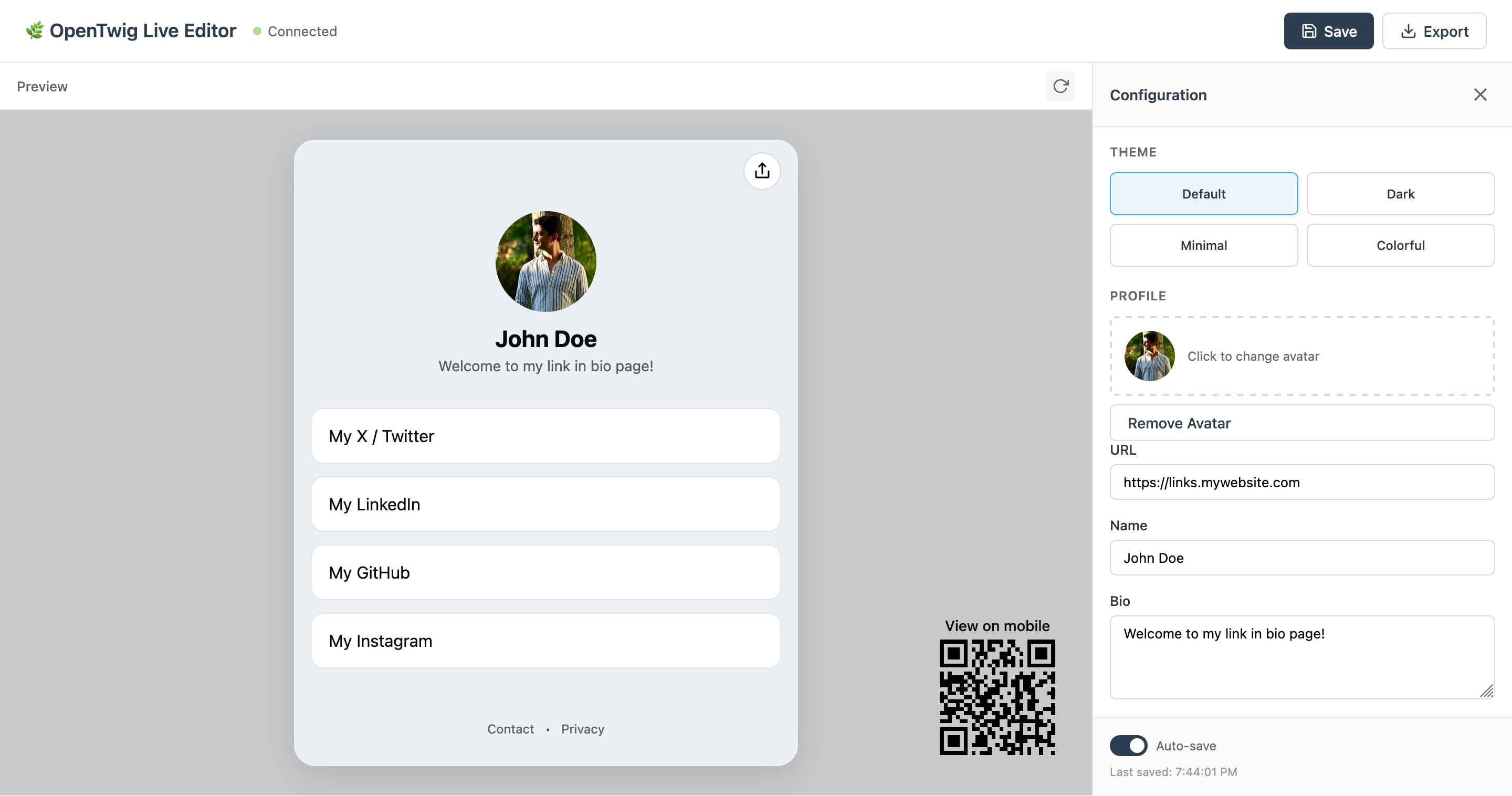 OpenTwig Live Editor Interface
